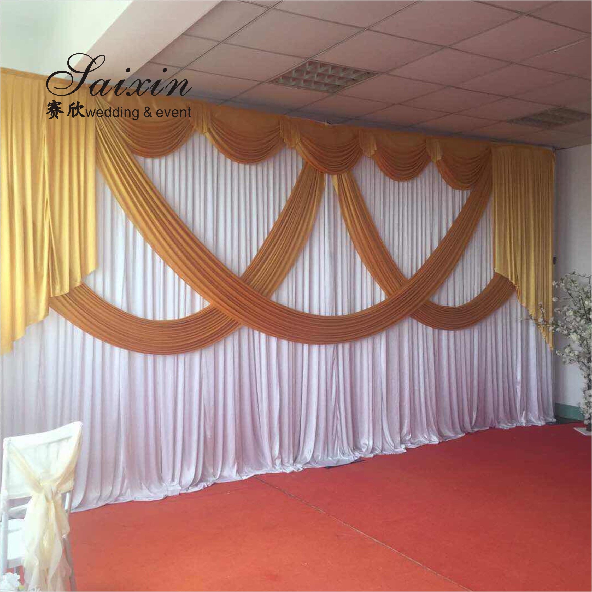SX-387 Beautiful Wedding Stage Decorative White Drapery Hanging Ceiling Drapes