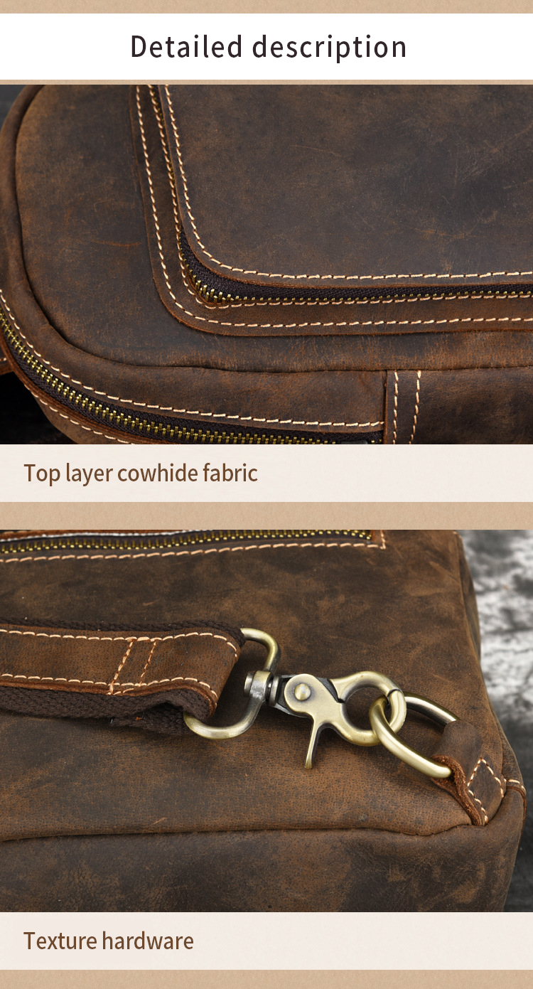 Functional Customized Cowhide Leather Sling Crossbody Backpack for Travel Hiking