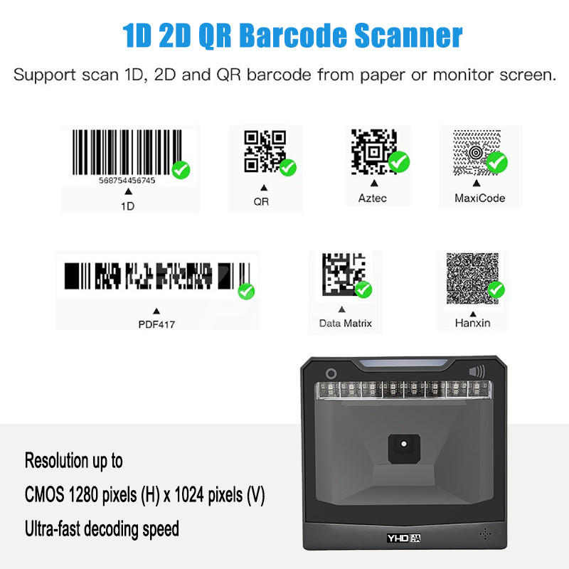 Black Hands Free 2D Barcode Scanner Omnidirectional For Retail Store Supermarket