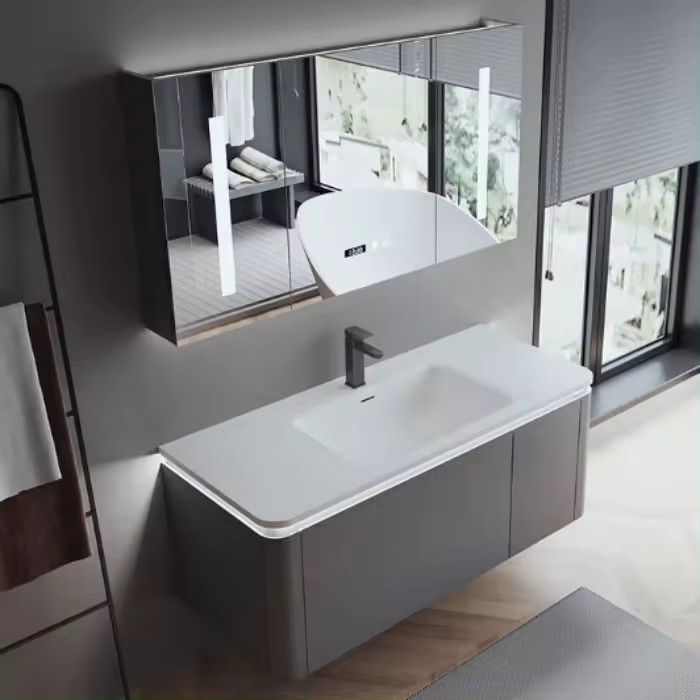 Custom Wall Mounted Bathroom Cabinet 60 Inch Vanity Single Sink