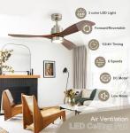 LED Ceiling Fan Metal Body Solid Wood Blades OEM Color Dimmable LED Lighting