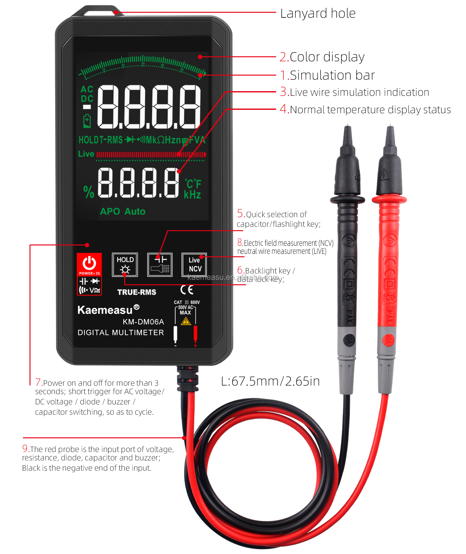Kaemeasu Pocket Electronic Repair Tools Mini Touch Digital Multimeter 6000 count Color Big screen Mini Touch Digital Multimeter