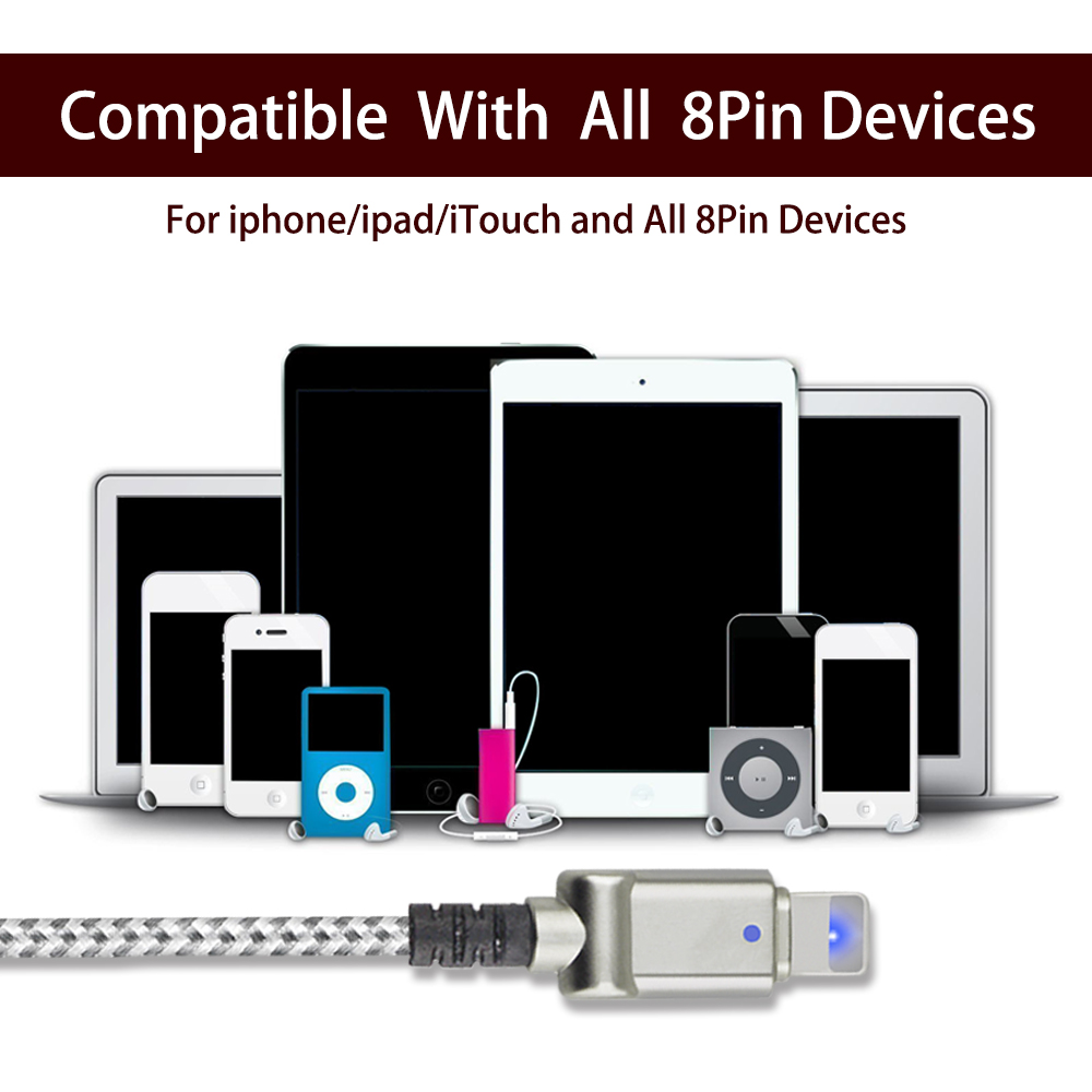 2A Stylish LED Light USB Data Cable For Iphone Micro Usb To 8 Pin Fast Charging