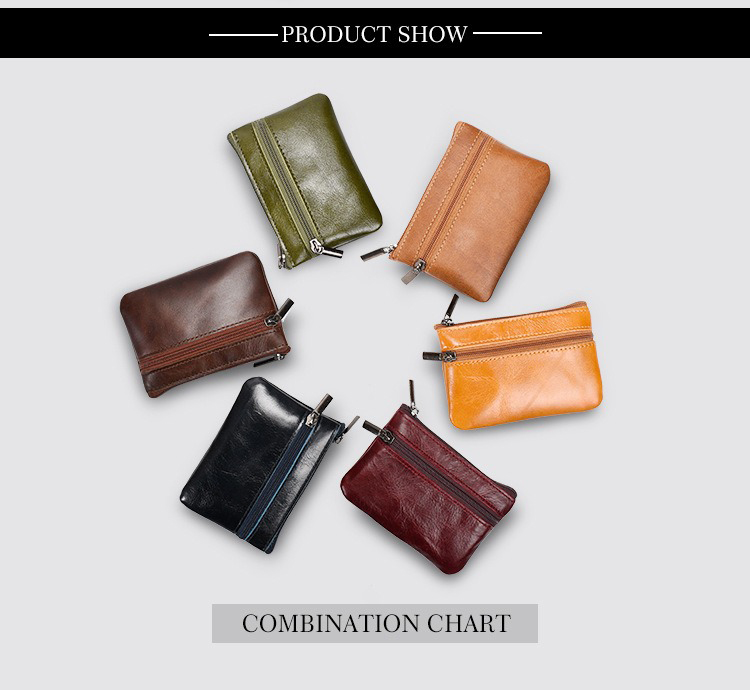 Genuine Leather Mini Multifunctional Coin Purse Retro Zipper Key Short Clutch Bag