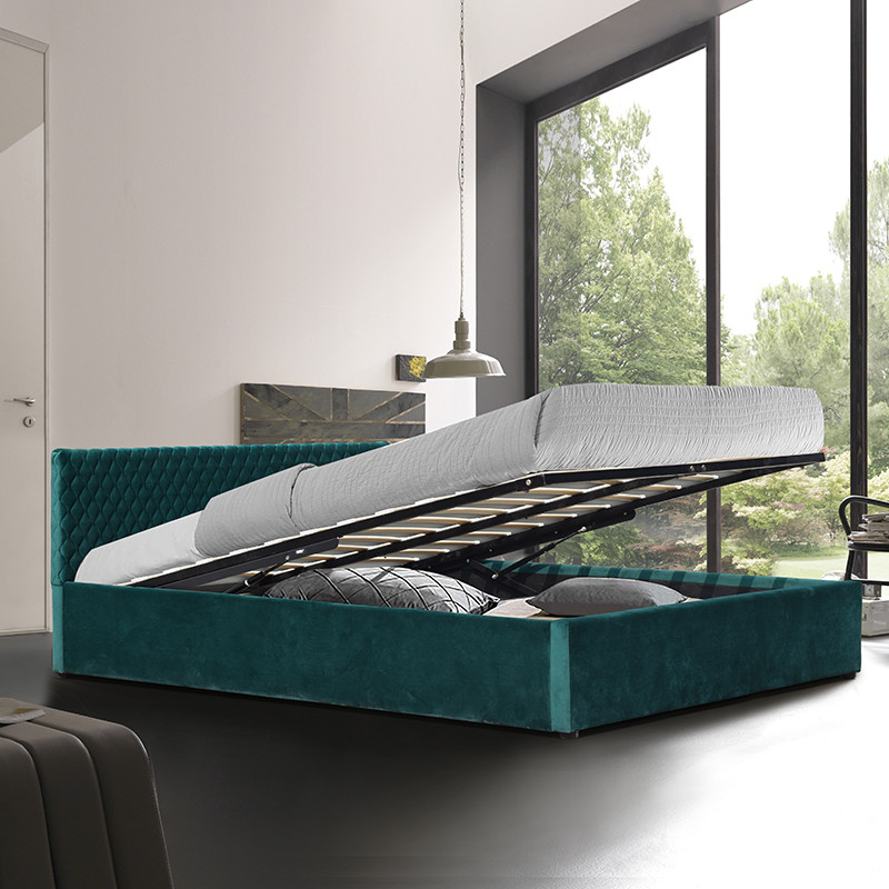 Green Fabric Comfortable Upholstery Storage Bed Double Size For Bedroom