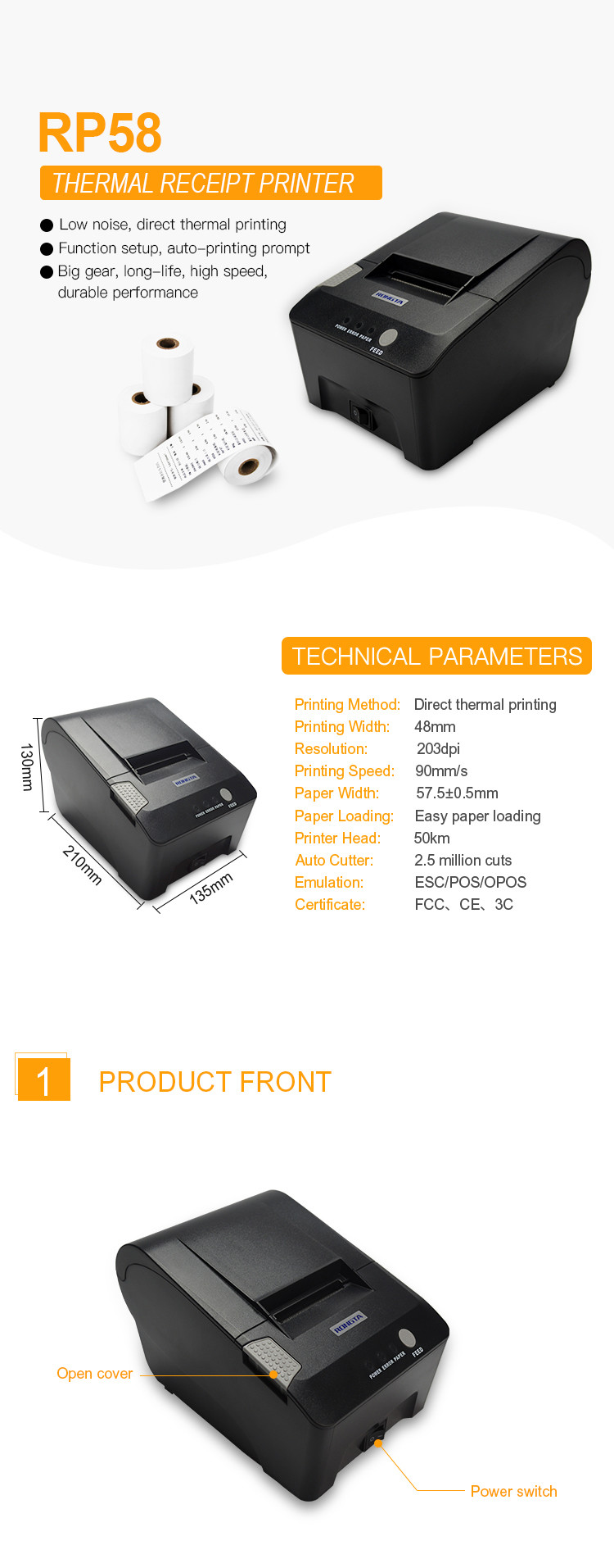 Ethernet Interface Bluetooth Barcode Scanner 58mm 2 Inch Mobile Thermal Printer