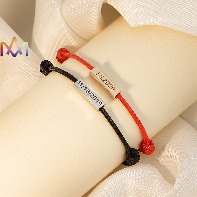 Handmade Braided SS304 Couple Bar Name Bracelet For Lover