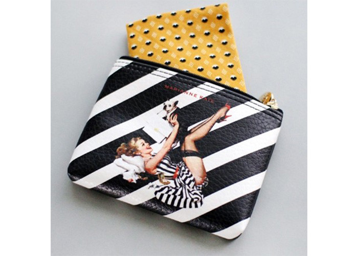 Cartoon Travel Toiletry Bag / PU Leather Ladies Clutch Bag Silk Printed