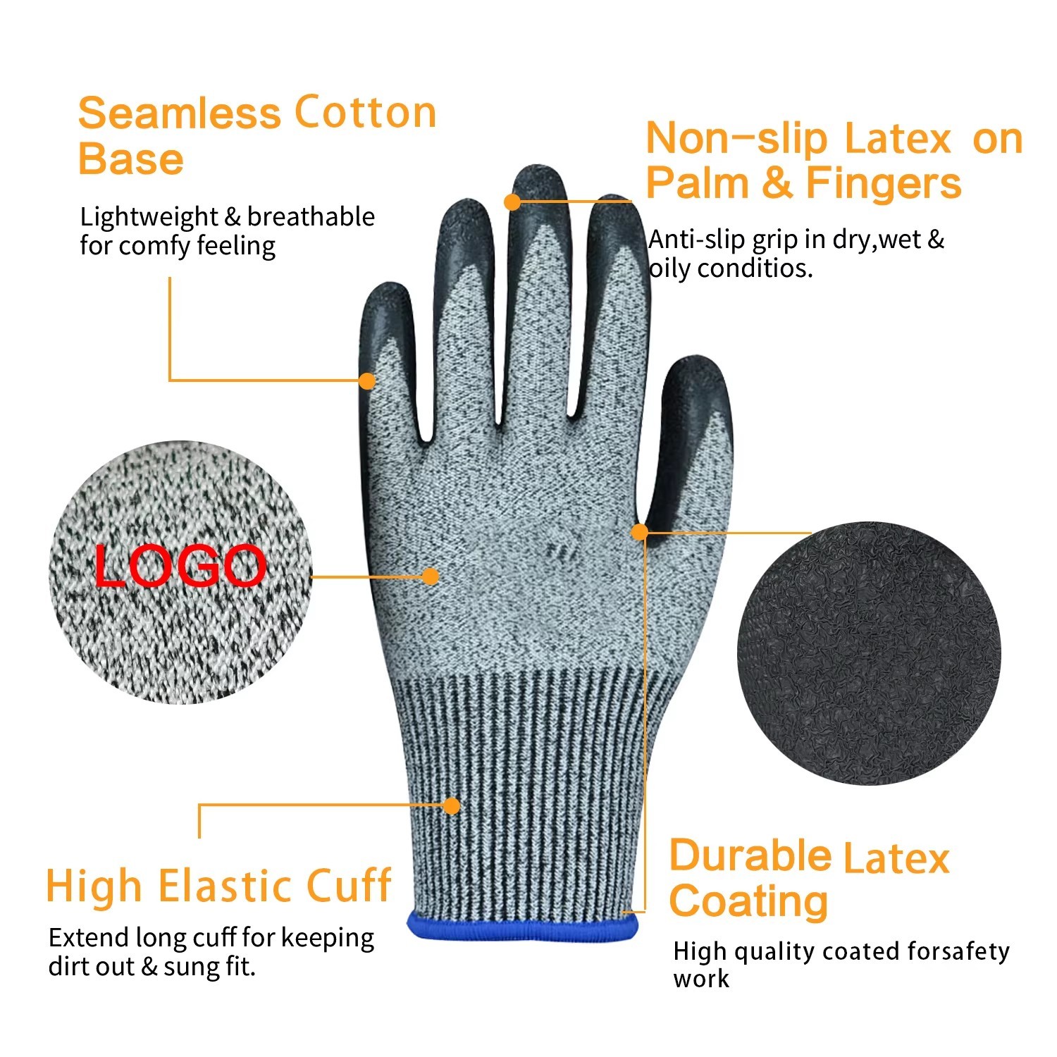 Resistant Gloves Knitted Liner Palm Coated Anti Cut Glove for Glass Industry