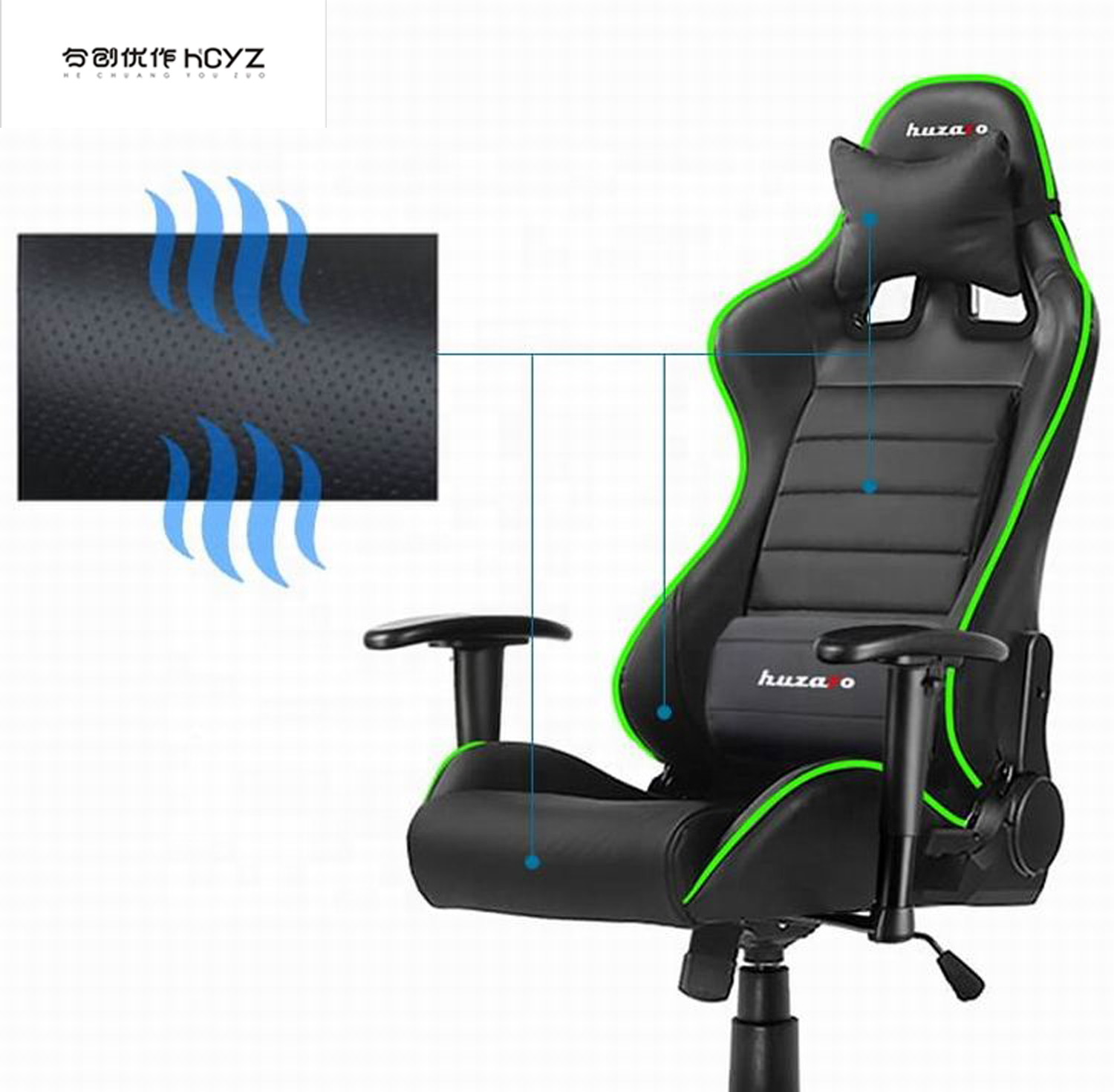 Comfortable Ergonomic PU Leather Gaming Chair with Massage Function and LED Light