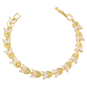 China Cubic 18K Gold Bracelet Zircon Diamond Wheat Chain Bracelet Gold Olive Leave wholesale