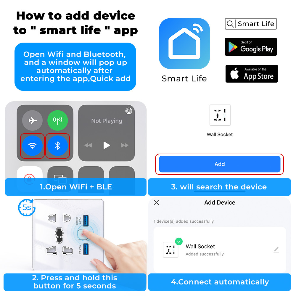 Tuya Wifi Wall Smart Socket Tempered Glass Fast Charger 3.0 USB Smart Home Automation Google Home Alexa Universal US EU UK Plug