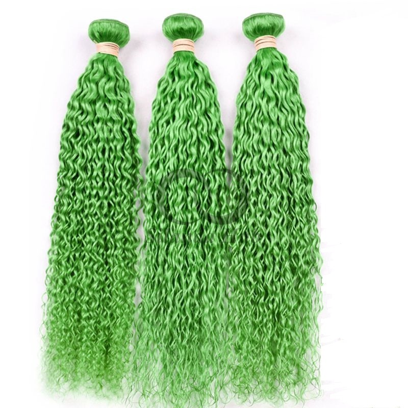 Green Kinky Curly Remy Human Hair Bundles Sew In Weave Bundles Brazilian Bundle Deals