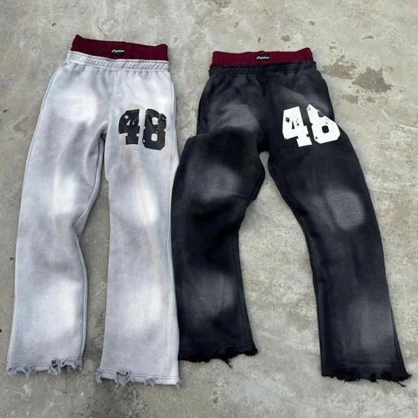 Customized Man Streetwear Distressed Acid Wash Flared Sweat Pants Men Baggy