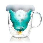 Christmas Tree Double Wall Glass Mug Cute Creative For Festival Gift OEM ODM