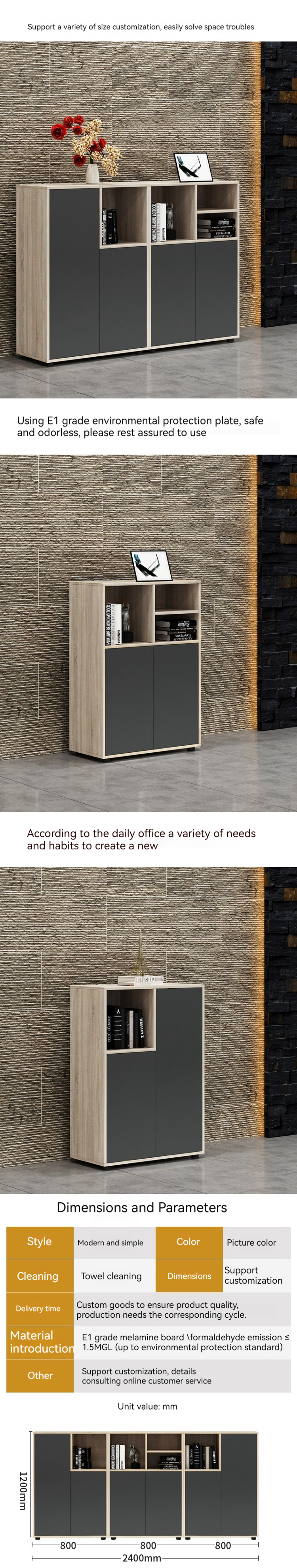 Functional and Durable Flower Groove Desk Low Cabinet for Office Partition Storage