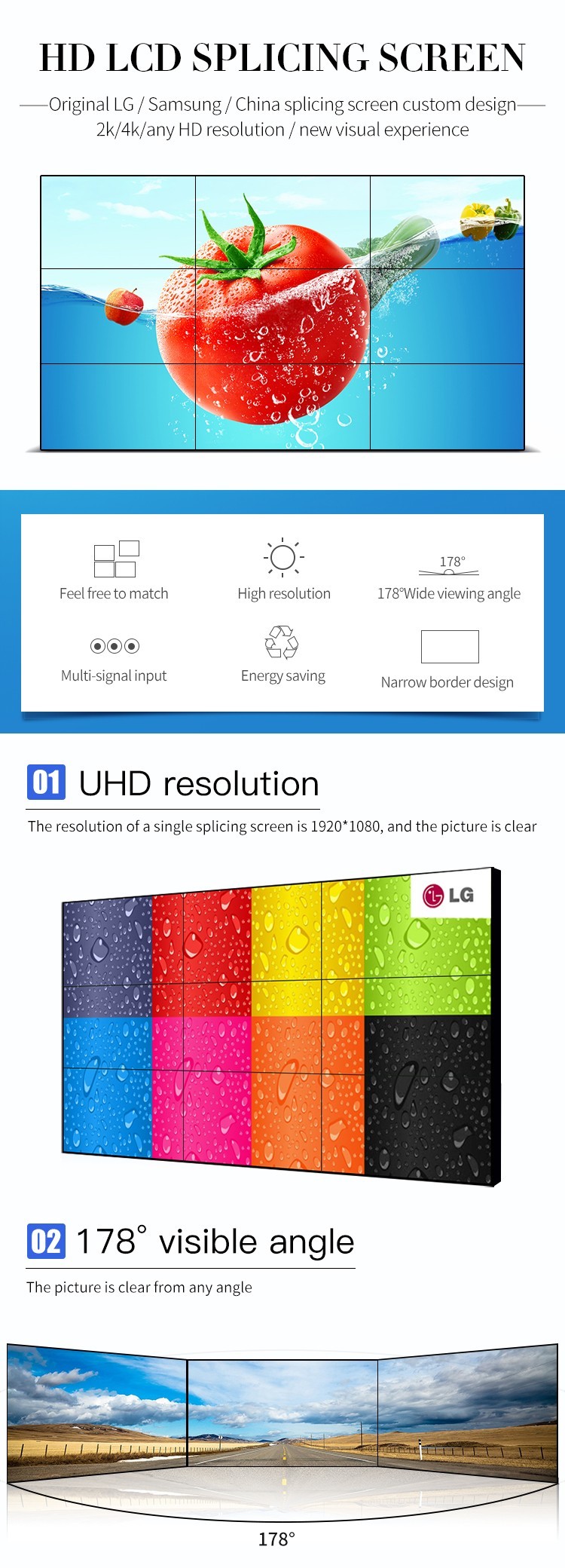 Led Backlight LCD Splicing Screen 1080p 46 Inch HD DID TV Wall LCD Panel