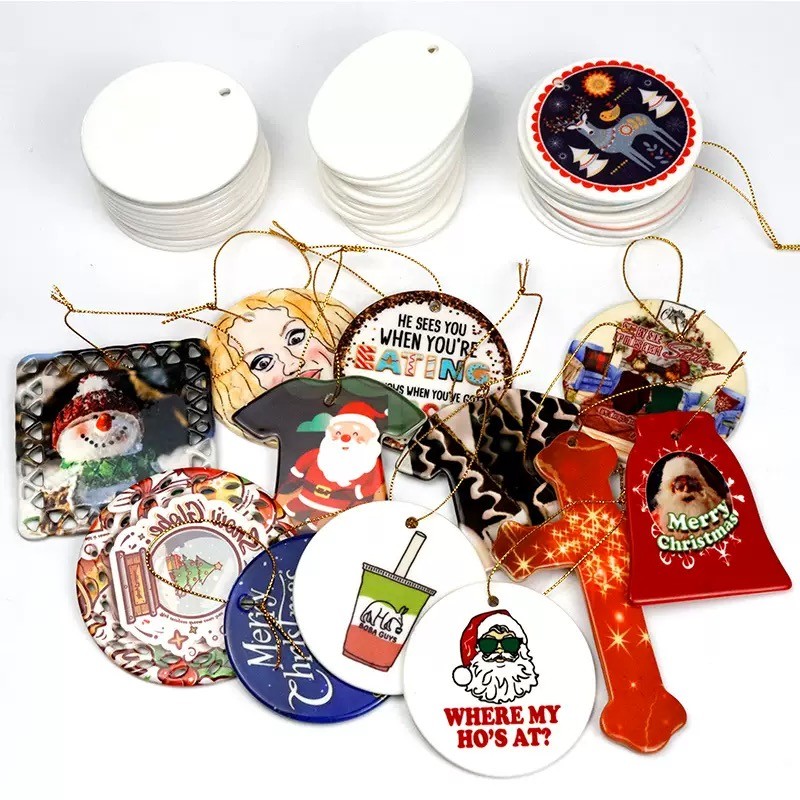 3'' Sublimation Ceramic Blanks Christmas Ceramic Pendant For Sublimation Printing