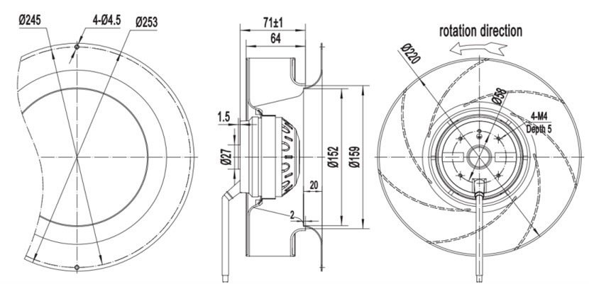 AC 90W Centrifugal Blower Fan 230V 0.41A External Rotor Air Purifier Blower