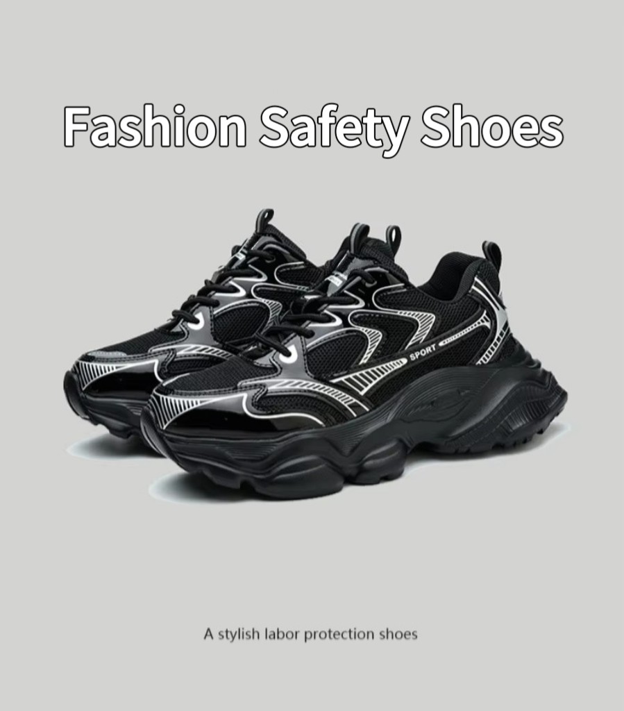 Microfiber Flyknit Black Industrial Safety Shoes Unisex EVA Sole Work Shoes