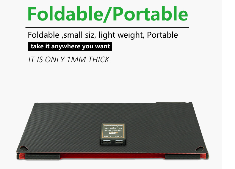 Waterproof IPX5 Portable Solar Panel 28w Super Slim ETFE USB Solar Charger