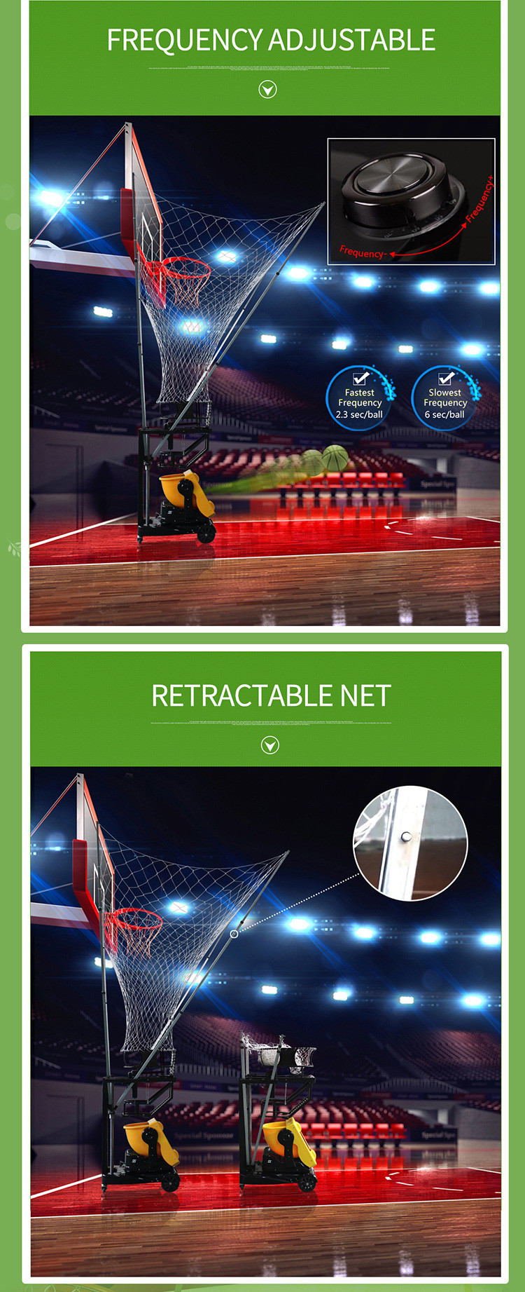 96W AC 220V Portable Basketball Machine Rebounder Yellow