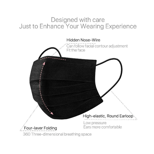 All Black Disposable Face Masks 3-ply Face Shield With Elastic Ear Loop Cover Full Face Anti-dust