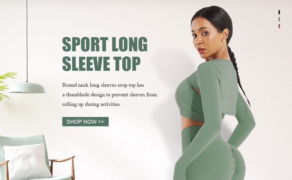 Long Sleeves Sports Crop Top with Thumb Holes in Polyester/Spandex Fabric by HEXIN