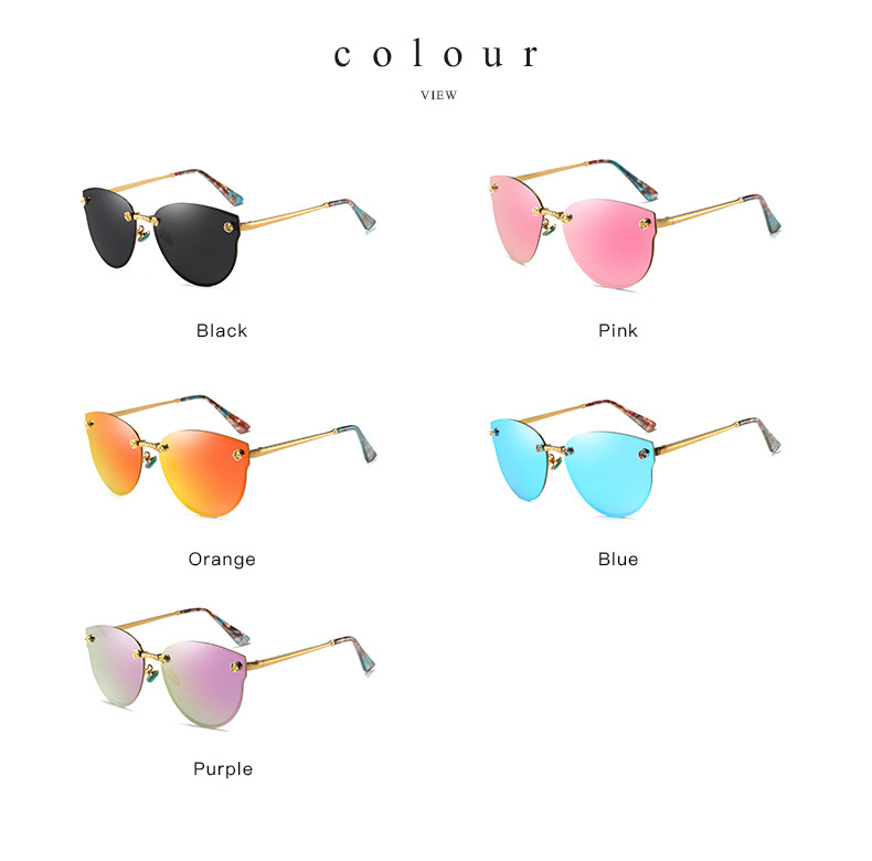 Fashionable Classic Rose Women Cat Eye Rimless Sunglasses Mirror Polarized