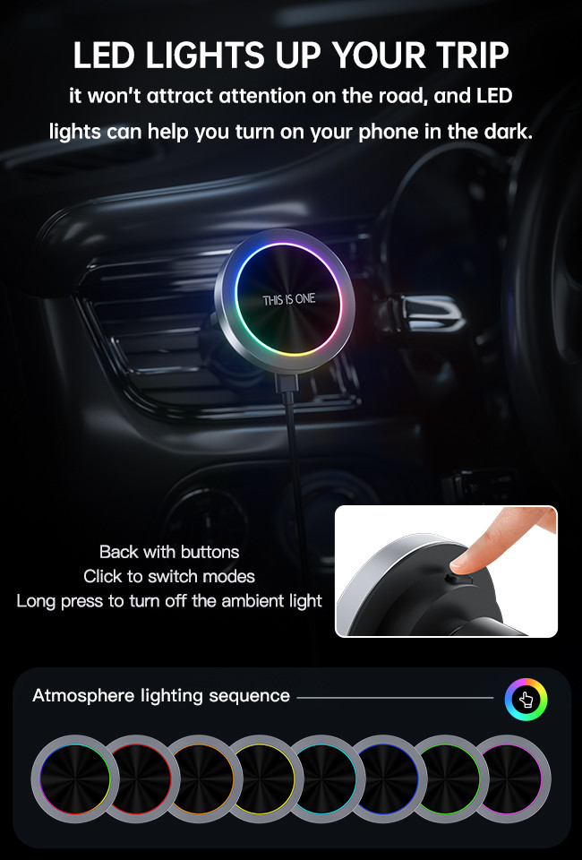 Aluminium Alloy Light Effect Car Magnetic Charger Short Circuit Protection