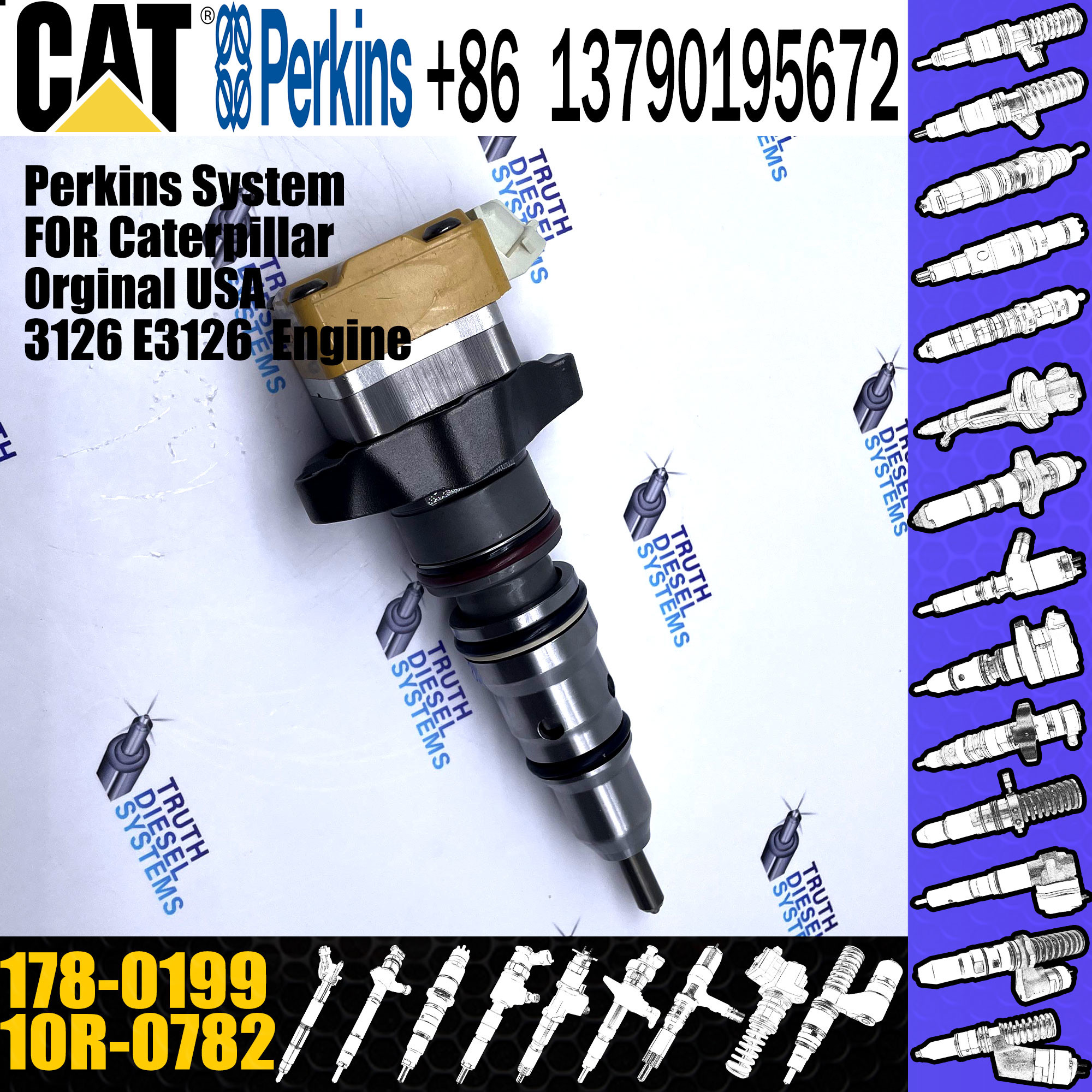 Excavator parts 3126 cat engine injectors diesel 222-5966 173-9379 178-0199 for caterpillar cat 3126b injector