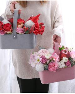 China Luxury Suede Velvet Paper Board Flower Bouquet Box Packaging Round Case Custom wholesale