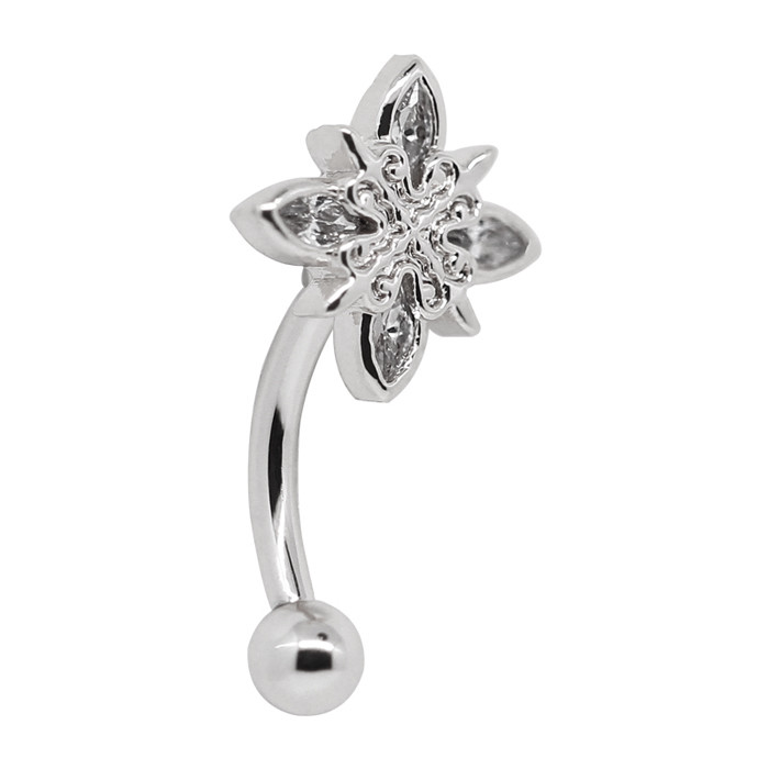 Rose Gold Eyebrow Piercing Jewelry Clear Gems Flower 16G 316 Stainless Steel