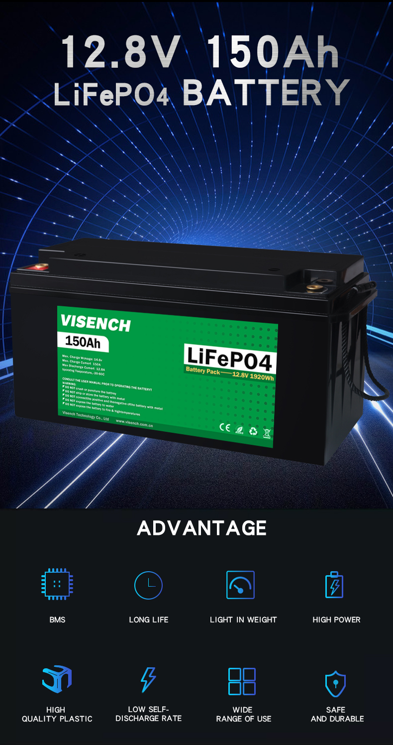 Visench Solar System Lifepo4 Battery Pack Lithium Ion Lifepo4 12V 150AH Lithium Ion Batteries