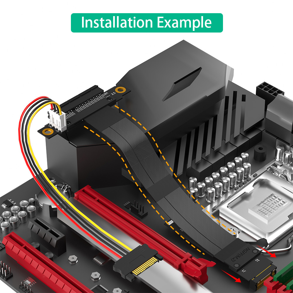 M.2 NGFF Key M to PCIe 3.0 X4 Extension Cable 180° PCI-E Slot for Speed Data Transfer Support PCI-E1X - 4X - 8X - 16X device usage