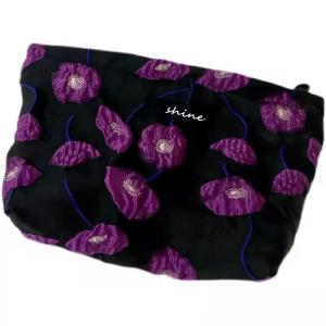 China Black Jacquard Fabric Zipper Cosmetic Bag 27cm×17cm×7cm Size on sale