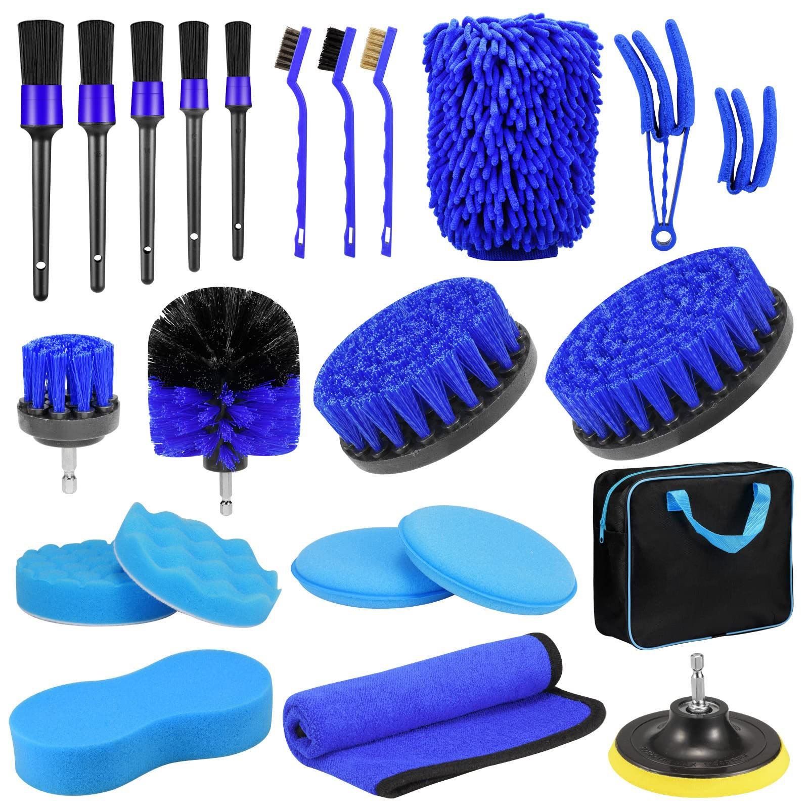 Car Washing Kit 23 Pcs Auto Detailing Brush Blue For Wheels Dashboard Cleaning