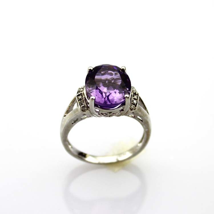 925 Silver 8mmx10mm Oval Blue Topaz Cubic Zircon Ring(R240)