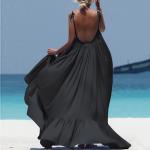 Solid Color 155cm Women's Beachwear Dresses , Sling Backless Casual Beach Maxi