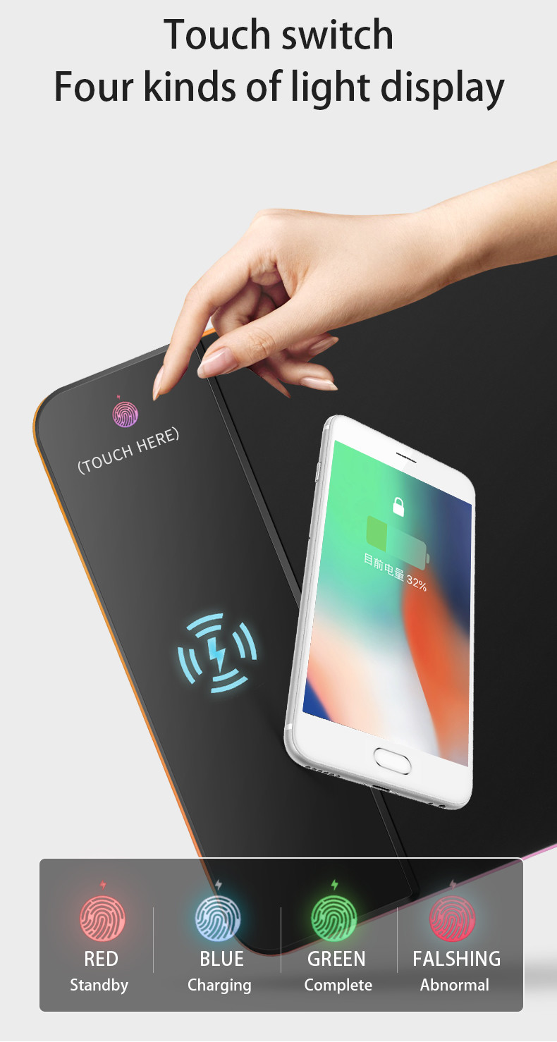 Smart Memory Function Wireless Charing Mouse Pad RGB Big Gaming Mousepad