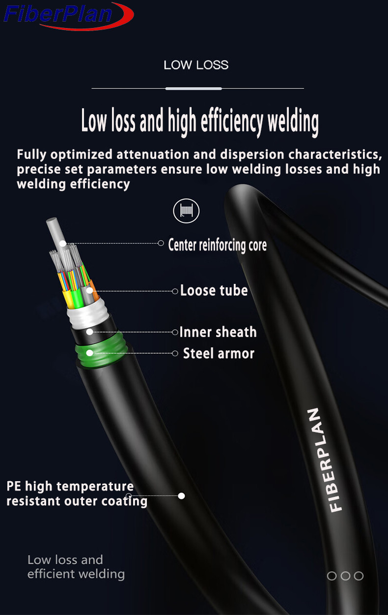 8 12 24F SM MM G652D Direct Burial Outdoor Cable GYFTA53
