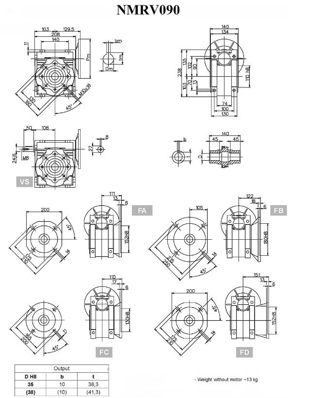 High Efficient Nmrv Worm Gear Reducer Gearbox Rv90 Aluminum Case Flange Mount