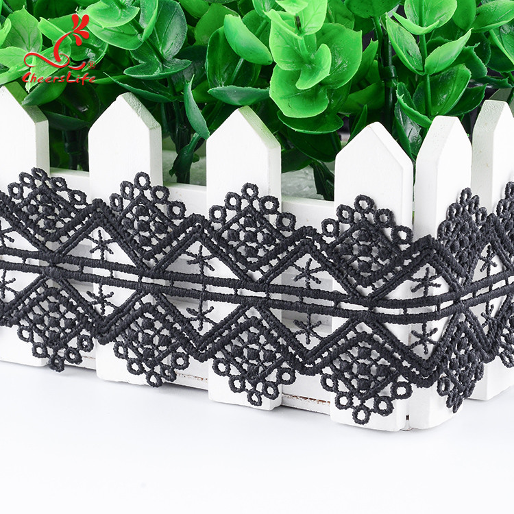Cheerslife Factory Price 4.5Cm Water Soluble Chemical Milk Yarn Embroidery Black Lace Trim Ribbon Border For Diy