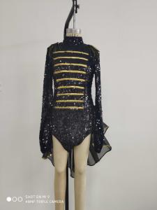 China Costume Girls Dancewear Black And Gold Color Lace 100% Polyester wholesale