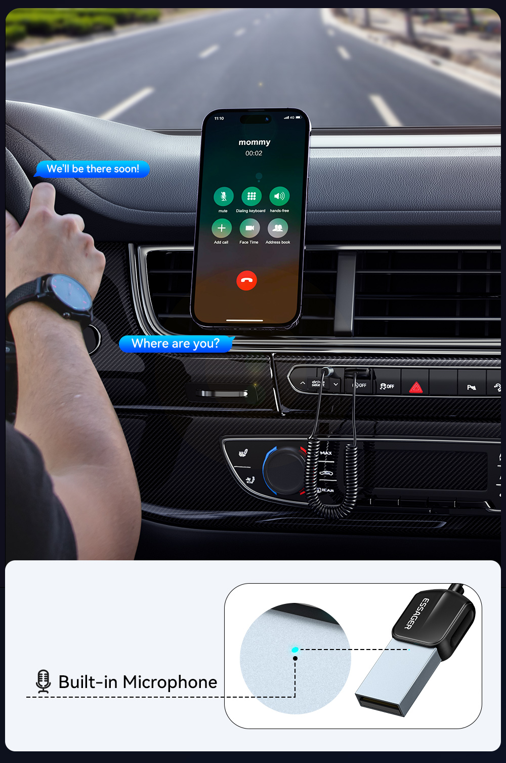 Essager EB01 Series Male 3.5mm Jack Audio Bluetooth Adapter Blue Tooth Receiver