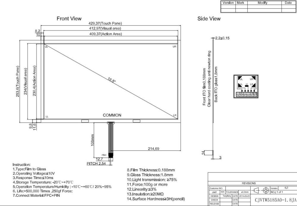 18.5 Inch 5 Wire Resistive Touch Panel usb With 1 Touch Points