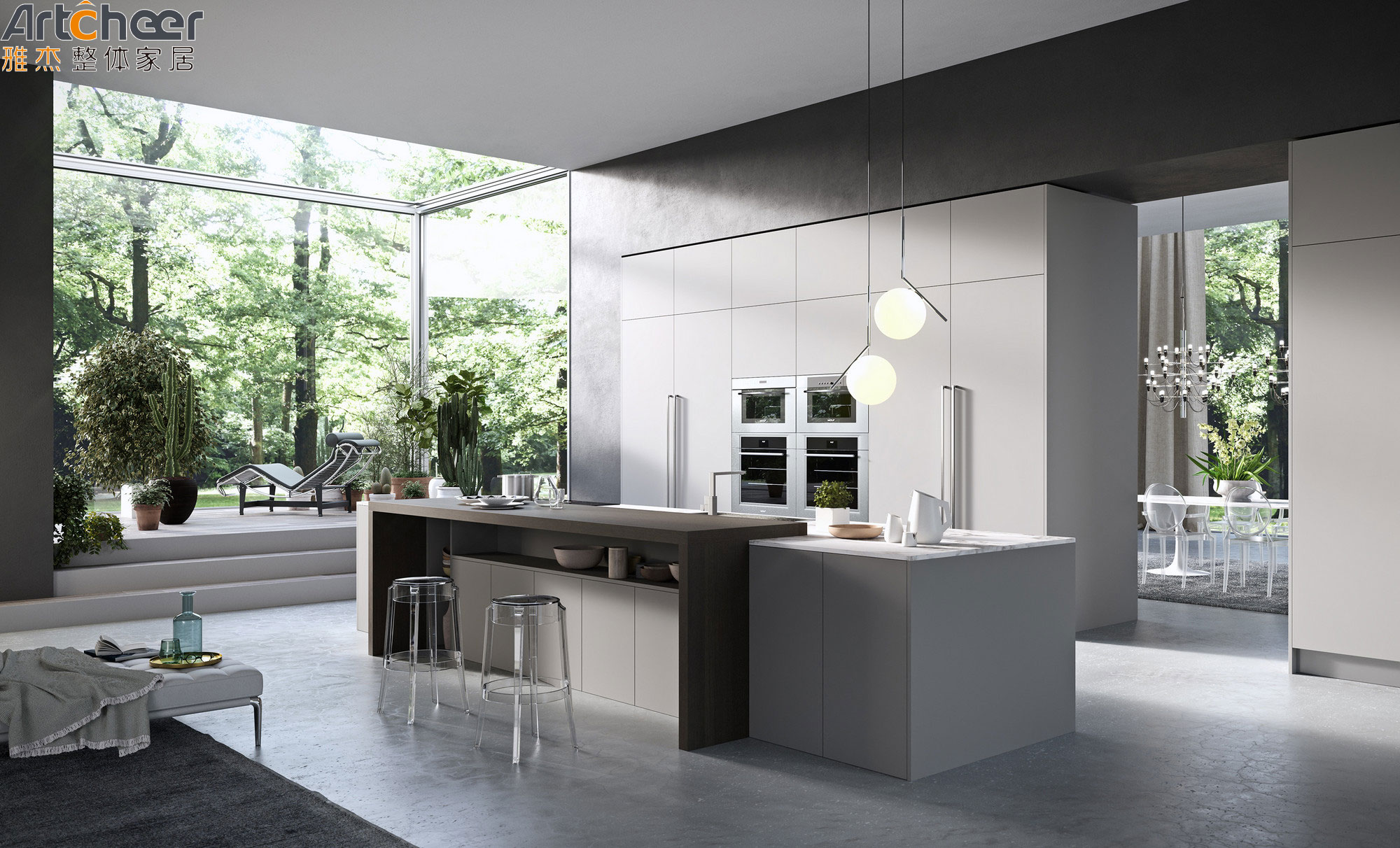 Italian Design Modern Kitchen Cabinet in Plywood Veneer and Lacquer Finish