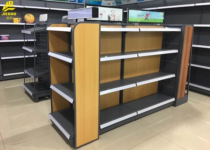 High End Boutique Shop Metal Frame Wood Shelves , Light Duty Metal And Wood Shelving Unit