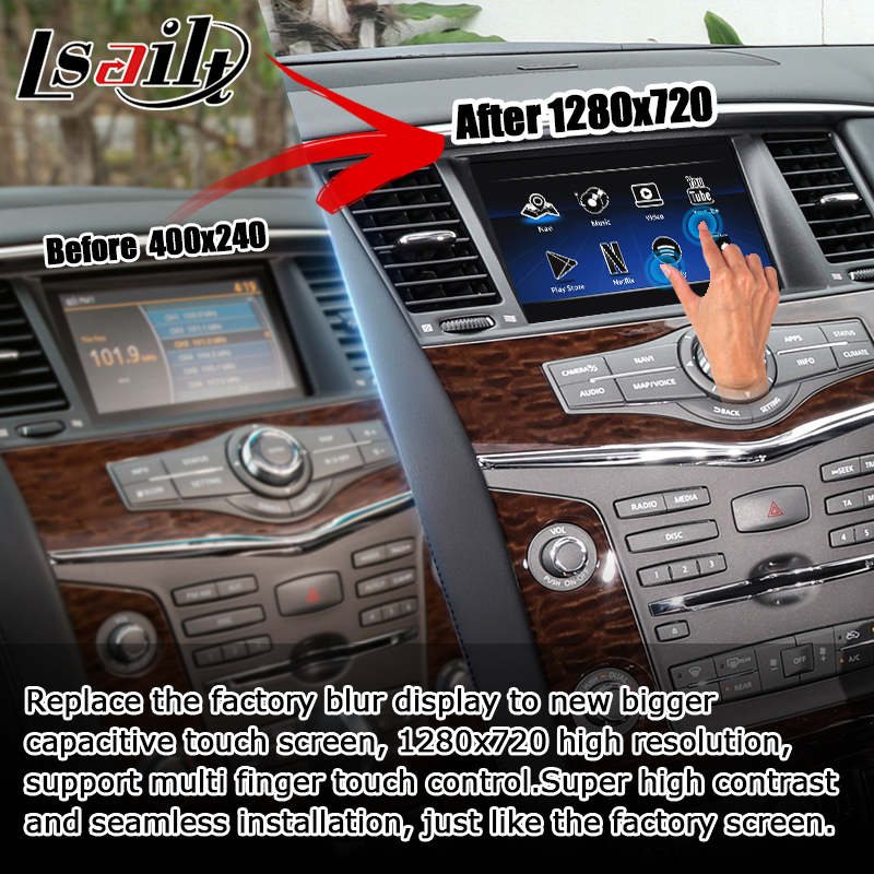 Nissan Patrol Y62 2010-2016 touch screen upgrade with android auto carplay youtube video interface