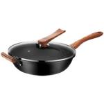 Non Stick Kitchen Wok Pan With Comfortable Wooden Handle